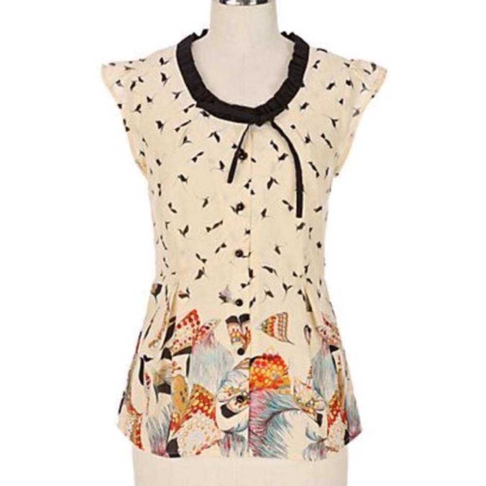 Flutter me feather peplum Anthro blouse
